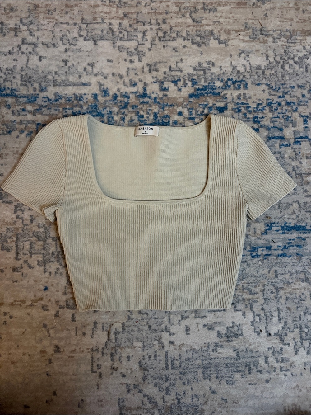 Babaton Cream Ribbed Square-Neck Crop Tee